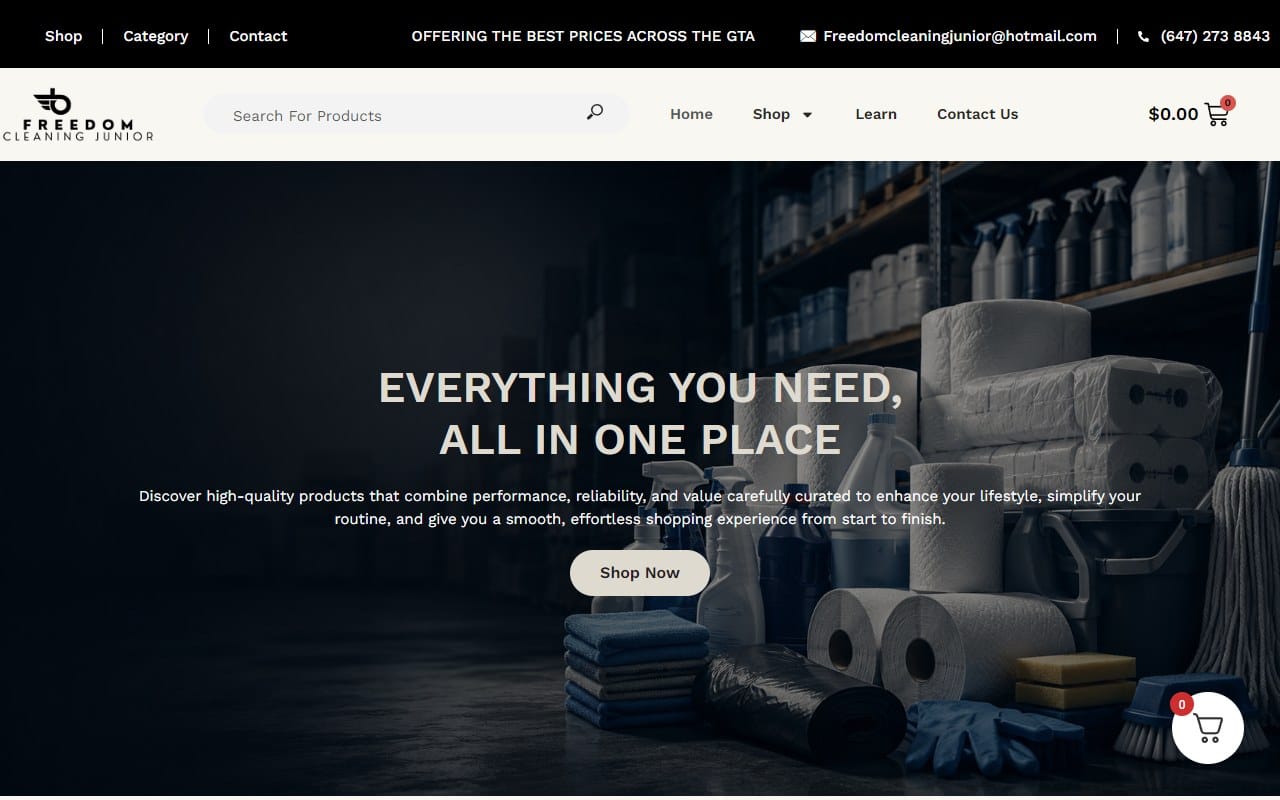 Captura del sitio de Freedom Cleaning Junior
