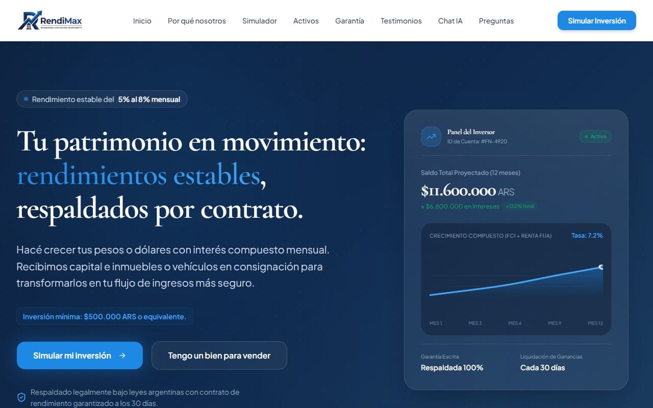 Captura del sitio de RendiMax